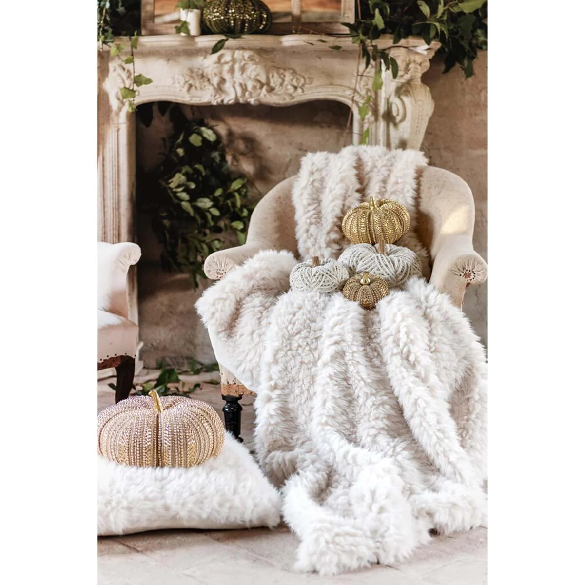 Zucche decorativa in velluto e paillettes Blanc Mariclo'