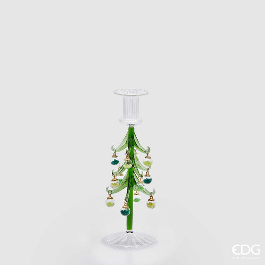 Portacandela pino decori in vetro EDG