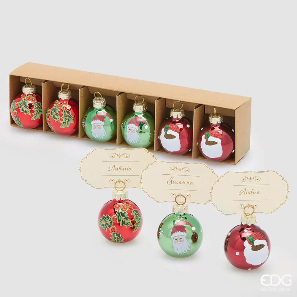 Addobbo palline Babbo Natale/Segnaposto diam 4 EDG conf. da 6