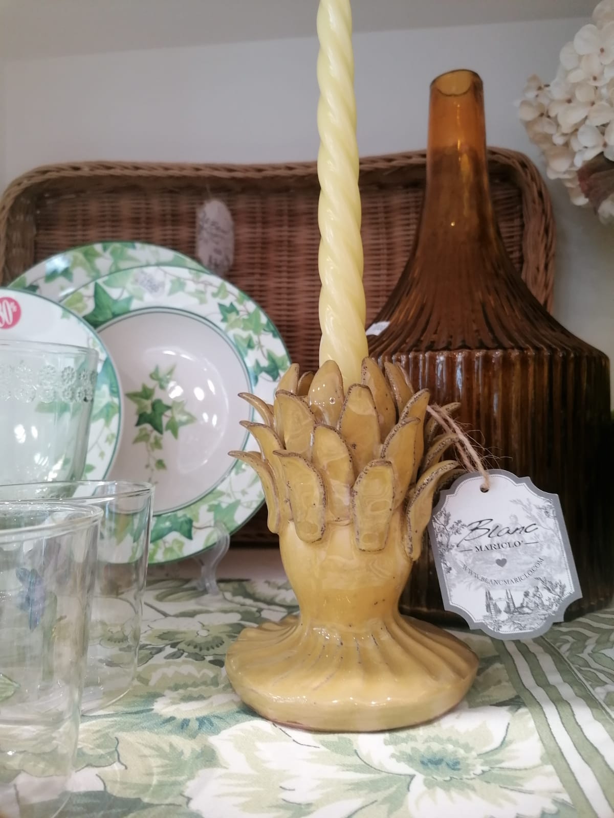 Portacandela in ceramica petali