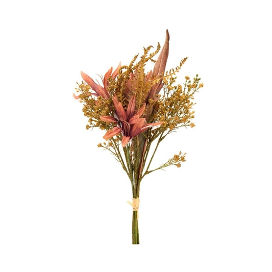 Mazzo Bromelia e foglie Salmone e caramello